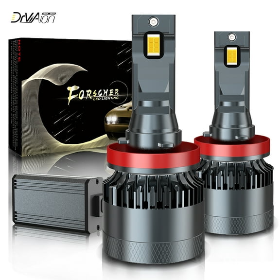 HOOFUN Headlight Bulbs | H8 H9 H11 | 6000K Cool White LED Headlight | IP68 Waterproof | 140W 26000 Lumens Extremely Super Bright | Smart Cooling Fan | Plug-and-Play,Pack of 2