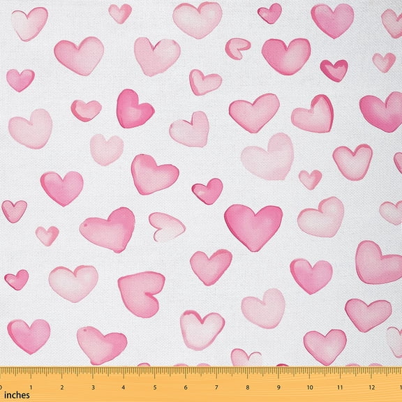 Homewish Pink Love Heart Fabric by the Yard 1 Yard for Girls, Watercolor Room Decor Fabric by the Yard, Kawaii Cartoon Sewing Fabric, Breathable Home Decor