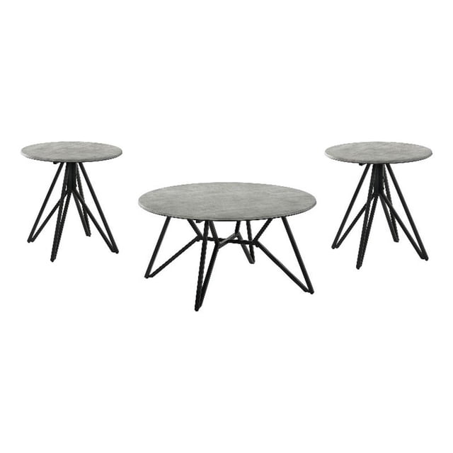 Hadi Ensemble Rond de 3 Pcs SmartTop Table Basse et Bout de Canapé en Ciment
