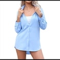 thumbnail image 2 of Womens Stretch Button Down Long Sleeve Shirt Soft Basic Wrinkle Free Work Business Formal Casual Blouse Blue XL, 2 of 10