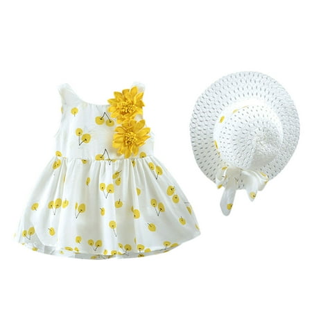 

koaiezne Toddler Kid Cherry Princess Printed Dress+Hat Baby Clothes Set Girl Outfits Girls Dress&Skirt Sweater Dresses for Girls 7 Smocked Dresses for Baby Girls