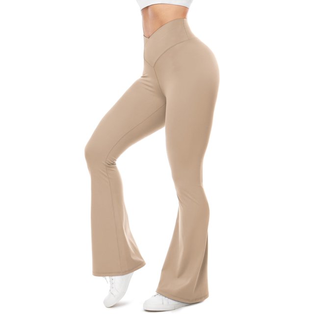 Pantalones de yoga de cintura alta UEU Flare V Crossover Khaki XS