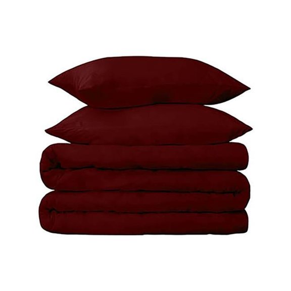 HomeRoots 528396 Burgundy Twin Size Cotton Blend 650 Thread Count Washable Duvet Cover Set