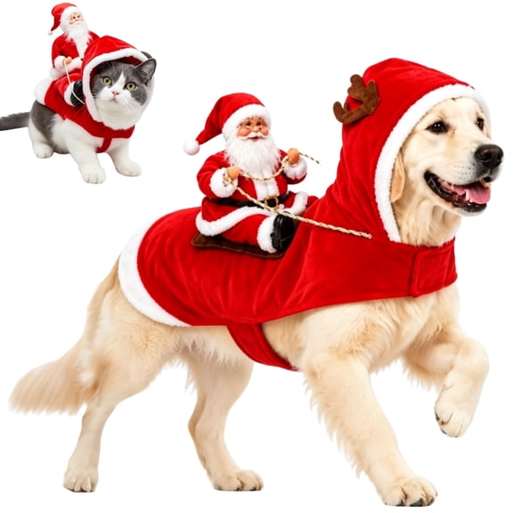 Santa Riding Dog Costume, 3D Santa Claus Rider Pet Christmas Costume,Adorable Dog Saddle Christmas Outfit for Pets, Doggy Clothes with Adjustable Band & Hat for Puppy, Cat, Furry Cosplay