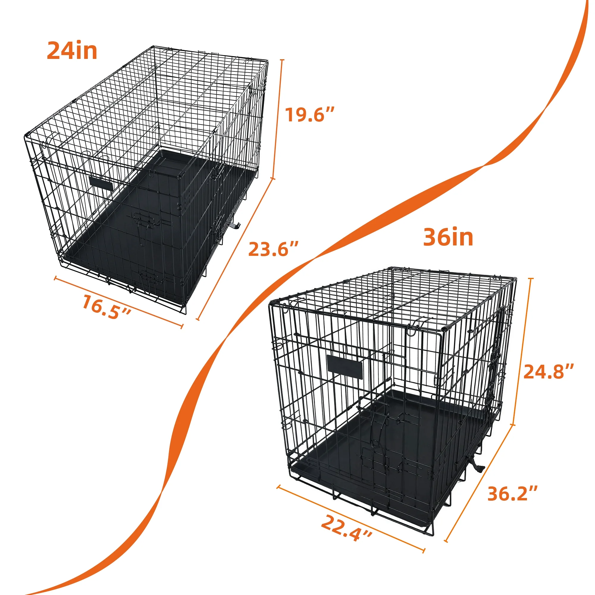 Elevon Foldable Double Door Dog Crate with Leak-Proof Tray, 24-Inch
