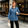 thumbnail image 6 of IUYRTFE Women Denim 1/4 Zip Hooded Pullover Long Sleeve Loose Fit Top with Pockets, 6 of 8