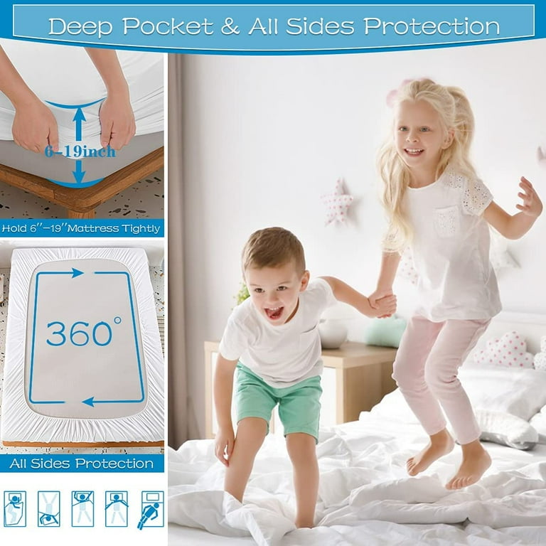 GRT 2 Pack 100% Waterproof Mattress Protector Twin Size, Breathable &  Noiseless Waterproof Mattress Cover Fitted Deep Pocket from 5 to 19,  Smooth