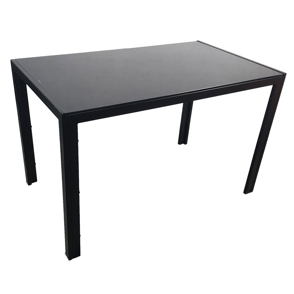 Kepooman Rustic Dining Table, Tempered Glass Kitchen Table, Black