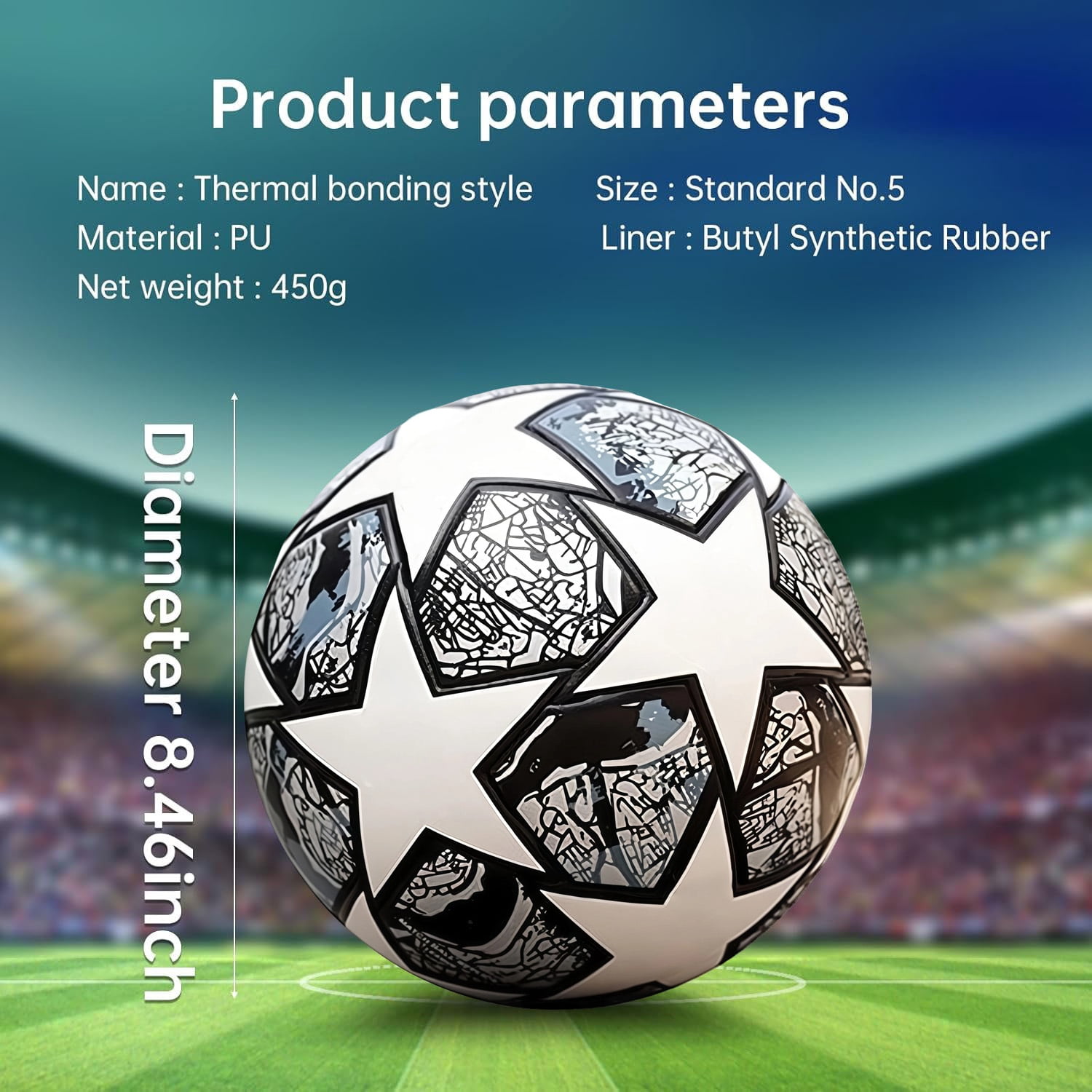 Professional No. 5 football, made from heat-fused waterproof PU material, suitable for competition and training, complete with a pump, mesh bag and carry case