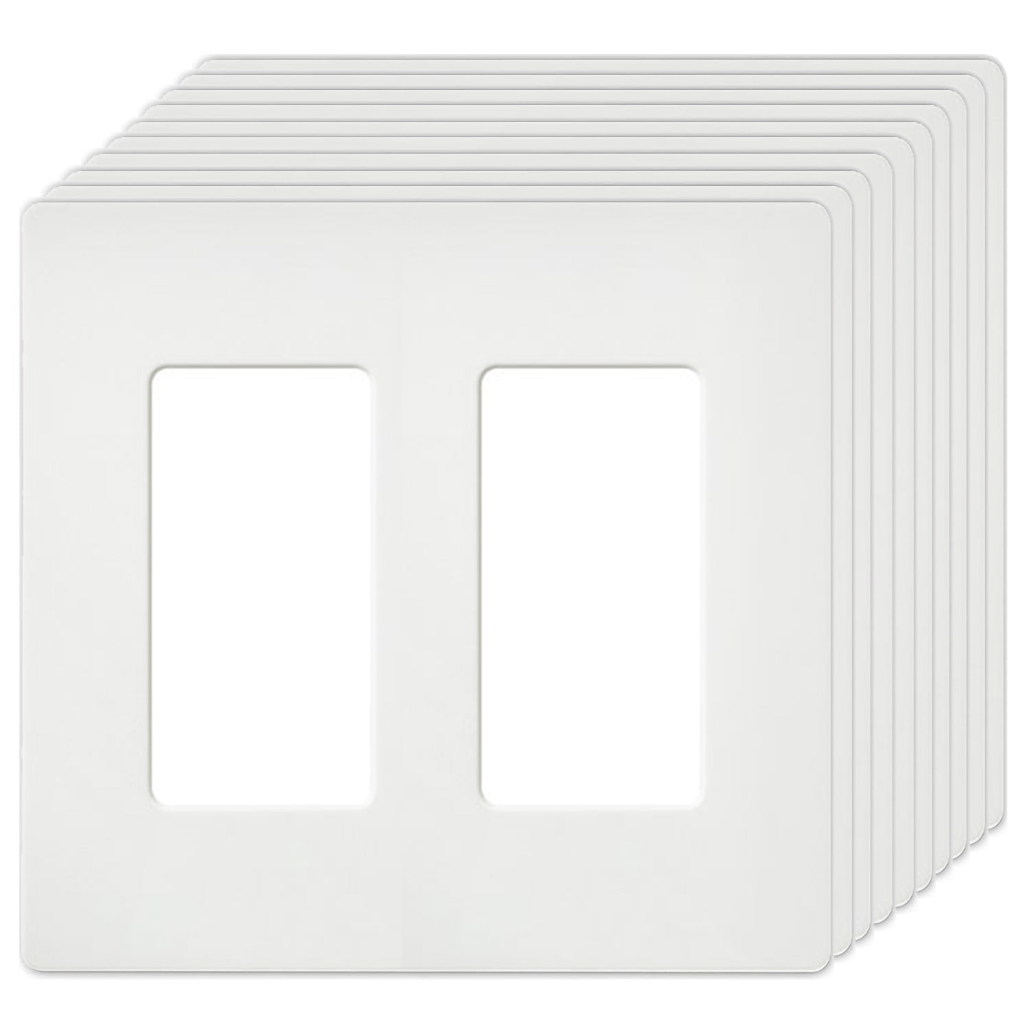 [10 Pack] BESTTEN 2Gang Screwless Wall Plate, USWP4 White Series