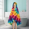 thumbnail image 6 of Colorful Tie Dye Spiral Pattern Hooded Bath Towel，50"x30" for Ages 3 To 12 Kids, Quick Dry Lightweight Soft Microfiber Hood Beach Towel Cover Up for Kids, 6 of 7