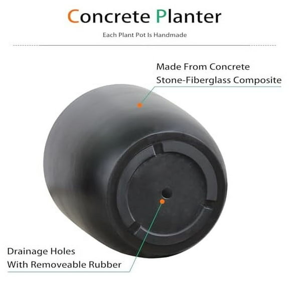 Concrete Planter Outdoor Indoor, Large Cement Plant Pots for Trees Flowers (Black, 18 inch)