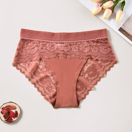 uublik Brief Panties for Women Pink No Show Lace Thong Underwear Stretch Breathable High Rise Panties