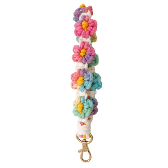 Macrame Keychain Handmade Wristlet Wrist Lanyard for Keys Cute Flower Key Chain Men and Women