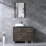 Wonline 36 inches Bathroom Vanity Wood Cabinet White Square Ceramic Sink w/Mirror Modern Combo