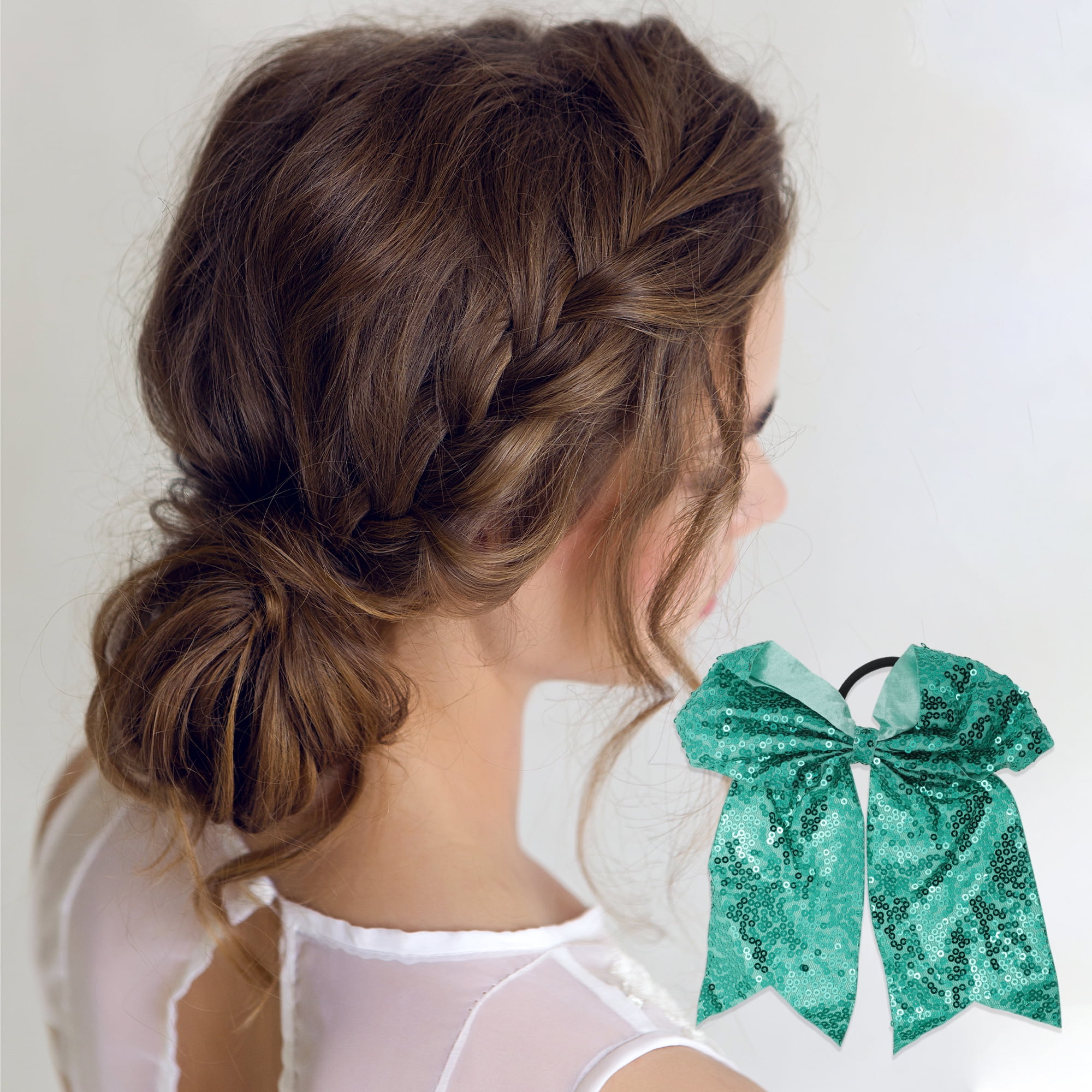 NOMADIC NOOK Elegant Sequins Bow Hair Ties for Home 5 Pcs Green Red Champagne Blue