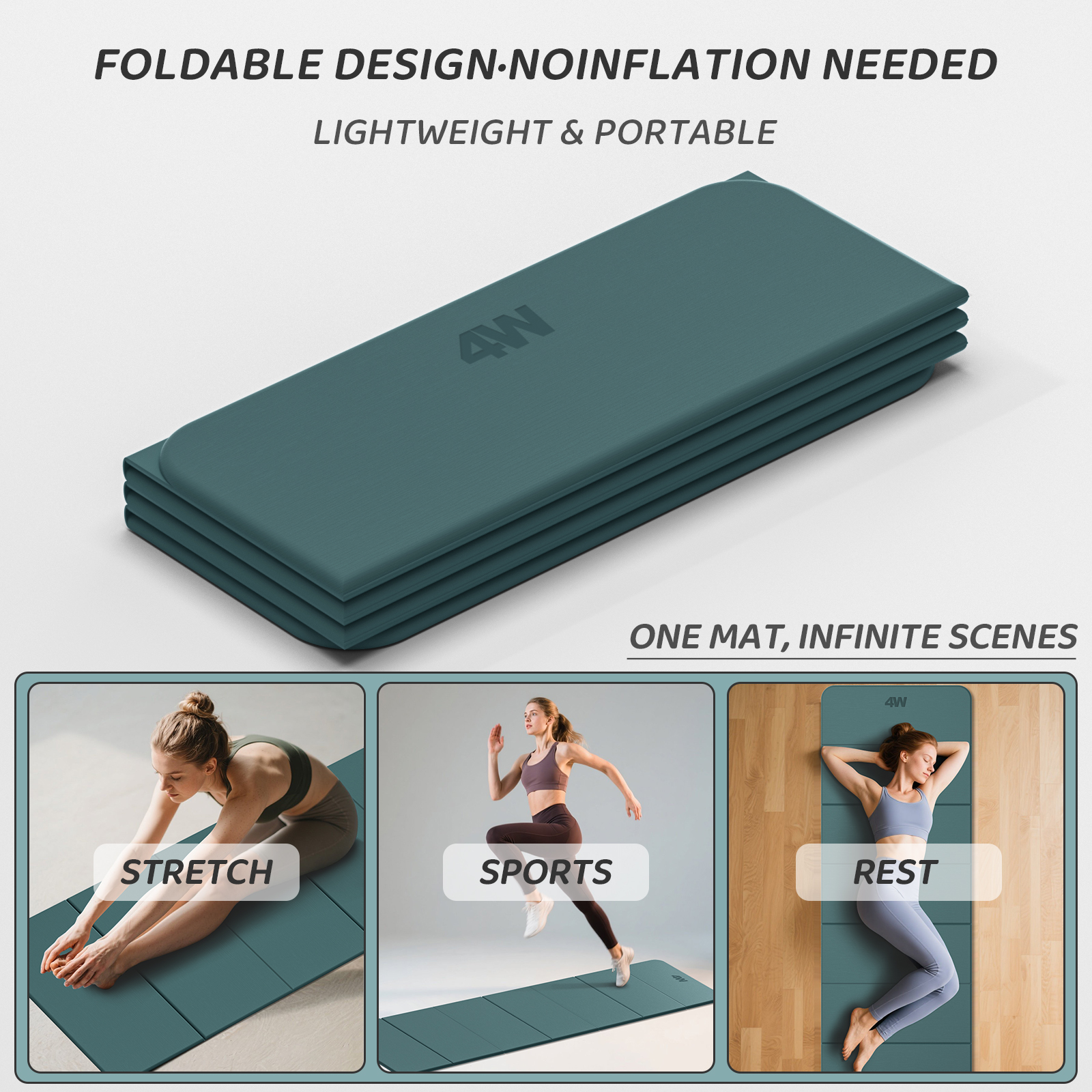 4W Foldable Yoga Mat 8mm Thick, TPE Non-Slip Fitness Mats, 3-in-1 for Yoga/Step Stool/Meditation, Quick Storage No Curling(Green)