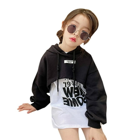 

TAIAOJING Outfits For Girls Children Kids Toddler Letter Princess Dress Top T Shirt Long Sleeve Patchwork Sweatshirt Hoodie Set 2PCS Clothes 6-8 Years