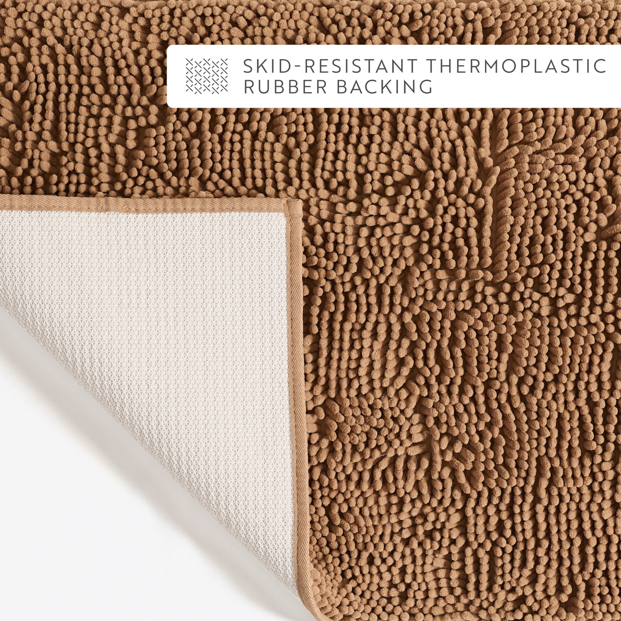Soft Absorbent Chenille Bath Mat Rug with Anti-Skid Rubber Backing, 24 x 17, Mocha, by Noble Linens
