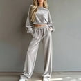 thumbnail image 2 of Leey-World Women Set Outfit Women Fall Clothes Winter Solid Color Long Sleeve Pullover Crop Top and Wide Leg Pants Lounge Set Travel Outfits for Women, 2 of 7