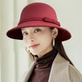 thumbnail image 2 of Women Wool Bowler Hat Warm Cloche Bucket Vintage Church Bucket Round Felt Hat with Bowknot Ladies Elegant Headwear for Party Wine F, 2 of 2