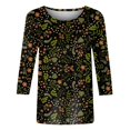 thumbnail image 3 of BDPORKAS Womens Tops Summer 2025 Trendy 3/4 Sleeve Dress Shirts Floral Print Graphic Tees Dressy Casual Crew Neck Blouse Three Quarter Sleeve Tunic Tops To Wear with Leggings, 3 of 4
