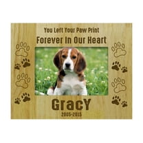 Personalized Wood Engraved Dog Memorial Picture Frame - Loss Of A Pet Gift - You Left Your Paw Print Forever In My Heart -5 x 7 Inches Horizontal