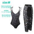 thumbnail image 4 of Un traje de baño de playa de aguas termales delgado de una pieza con lunares negros para mujer con falda cruzada, 4 of 5