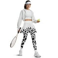 thumbnail image 5 of COEQINE Yoga Skirted Legging for Women Ruffle Pleated High Waist Golf Leggings with Skirts Fit Comfy Soft Tennis Skirts with Leggings Black Floral and Cow Spot Print Skort Pants with Pockets, M, 5 of 7