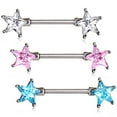 thumbnail image 1 of Double Front Facing Star CZ Prongs Nipple Bar 14G 1/2" Length 2pc, 1 of 1