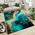 thumbnail image 2 of Light Luxury Turquoise Jade Texture Printed Area Rugs, Abstract Gold Marble Minimalist Washable Rug, Soft Fluffy Large Floor Carpet For Bed Room Living Room Dining Room Kitchen, 2 of 7