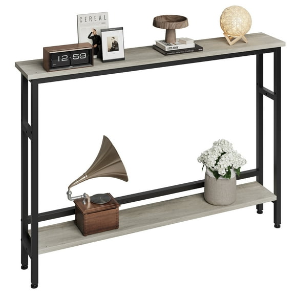 Consola Rústica con Estante Ajustable - Mesa Estrecha de 2 Niveles, Diseño Duradero y Ahorrador de Espacio para Sala o Recibidor - Color: grey