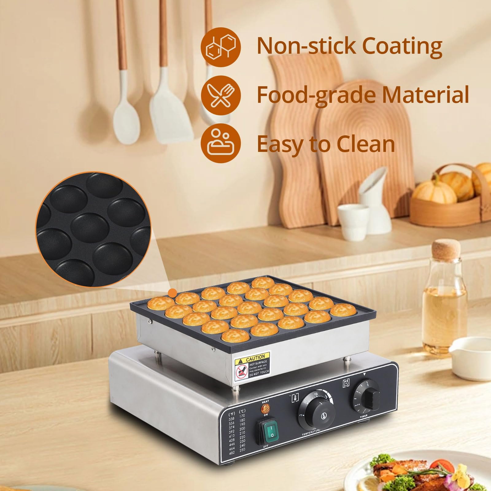 Soonbuy 25 Hole Waffle Maker with Removable Plates of Round & Heart, Commercial Electric Nonstick Mini Muffin Maker with 50-300℃ Separate Control, 1.8" Diameter Mini Dutch Pancake Maker for Snacks