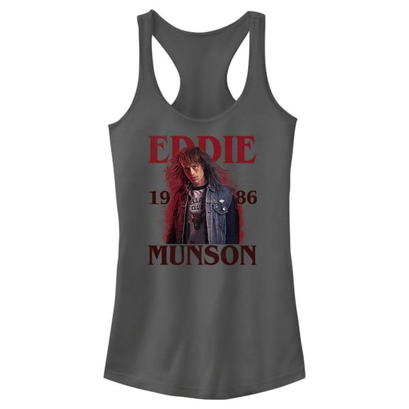 Netflix Junior's Stranger Things 1986 Eddie Munson Racerback Tank Top Charcoal Small