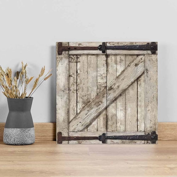 Farmhouse Wood Grain Wall Art Painting on Canvas, Vintage Country Barn Gate Brown Canvas Art Home Prints Wall Art Framed Modern Artwork for Living Room Bedroom Wall Decor 12x12in