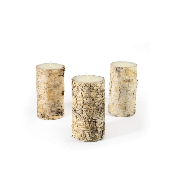 Serene Spaces Living Birch Bark Candle, Set of 3 Medium, Pillar Candle, Ideal for Weddings, Parties, Events, Restaurants, Home Decor, 3" Diameter & 5.75" Tall