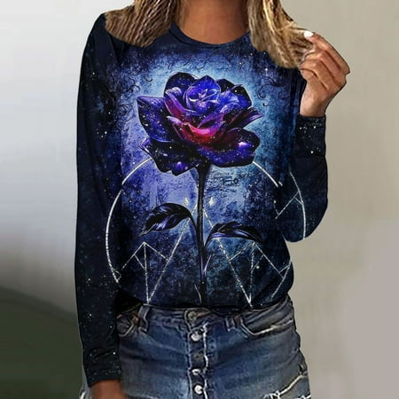 

Aayomet Bustier Tops For Women Fall Floral Printed Tops for Women Crochet Lace Trim V Neck T Shirts Casual Loose Pullover Tee Shirts Black XXL