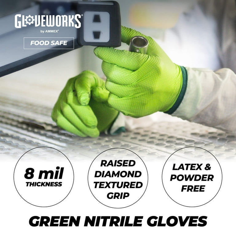 GLOVEWORKS HD Green Nitrile Disposable Gloves, Powder-Free, XX