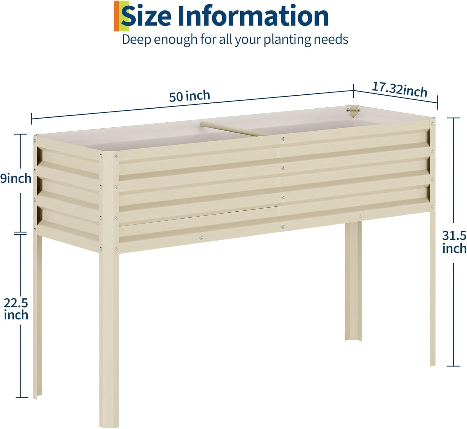 Riedhoff Metal Raised Garden Bed with Legs, 50 x 17.32 x 31.5" Planter Box, Off-white