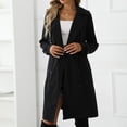 thumbnail image 4 of Defitshape Women's Double Breasted Trench Coats Dressy Thin Light Lightweight Long Sleeve Belted Jacket Midi Knee Length Outerwear Short Detective Outfit Fall Coat Black Medium, 4 of 5