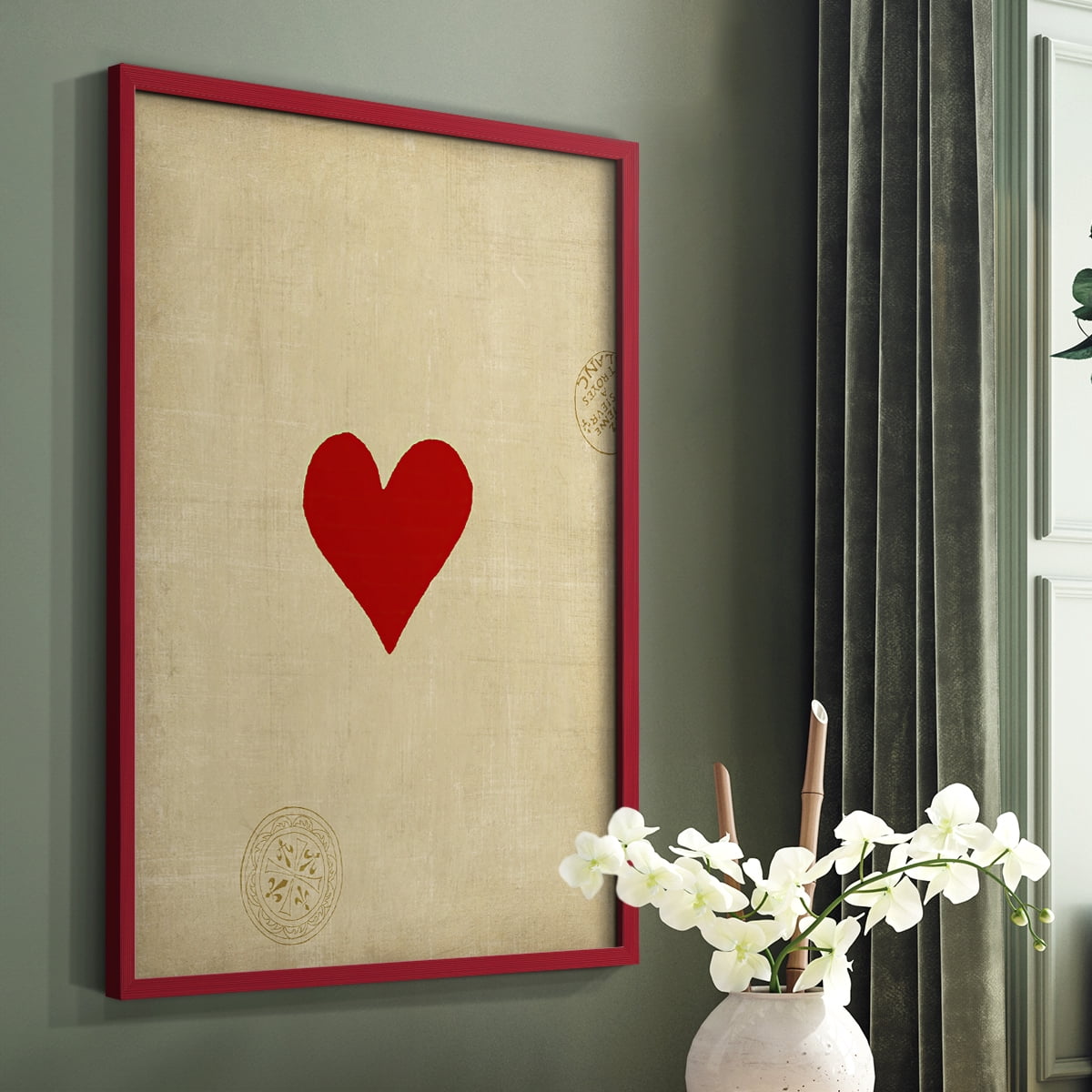 Small Heart Framed Print in Red Solid Wood Framed Print No Nail Hanging
