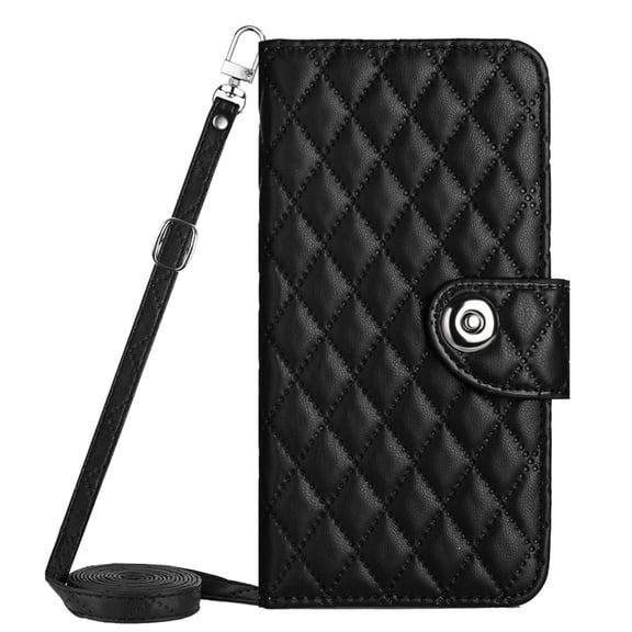 Dteck Crossbody Strap Case for Samsung Galaxy S24 Ultra,Magnetic Leather Women Wallet Card Slots Case Shockproof Kickstand Cover with Shoulder Strap for Galaxy S24 Ultra,Black