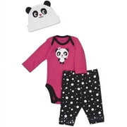 Gerber Newborn Girls' 3 Piece Panda Hat,