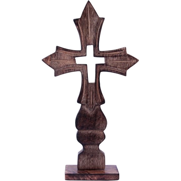 ETROVES Decorative Wooden Handheld Tabletop Cross, Rustic Wall Cross Stand, Religious Home Décor,Gift Idea for Birthdays, Easter, Christmas, Weddings