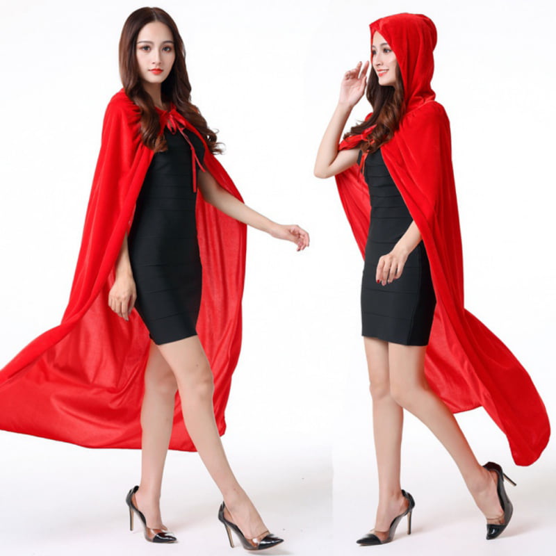 Red Halloween Velvet Cloak Christmas Hooded Cape Party Costume Fancy Dress 170CM Red/Blue/Black 