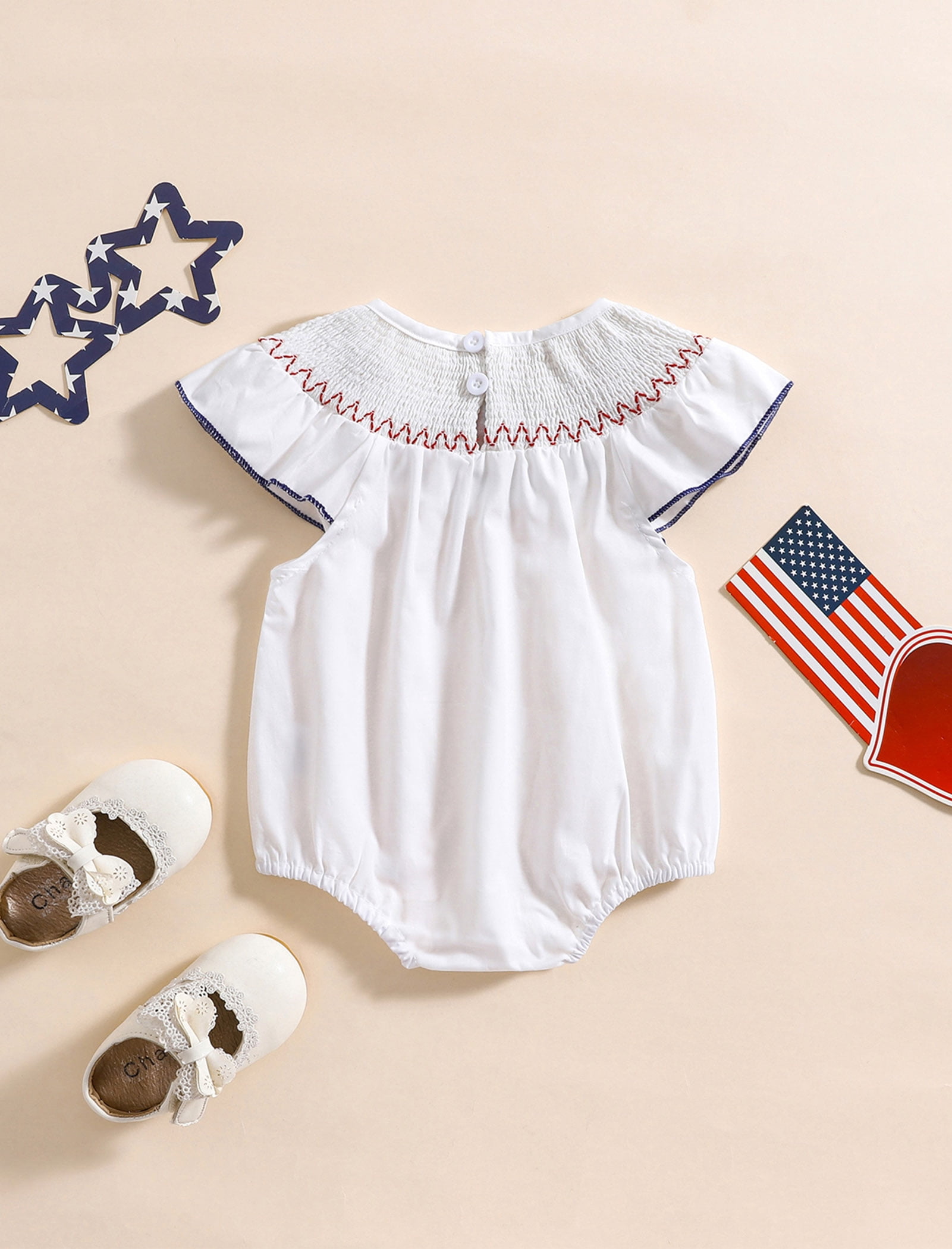 OBEEII Unixes Flutter Sleeve Romper Cute Causal Summer White Jumpsuit Birthday Outfits Baby Clothes