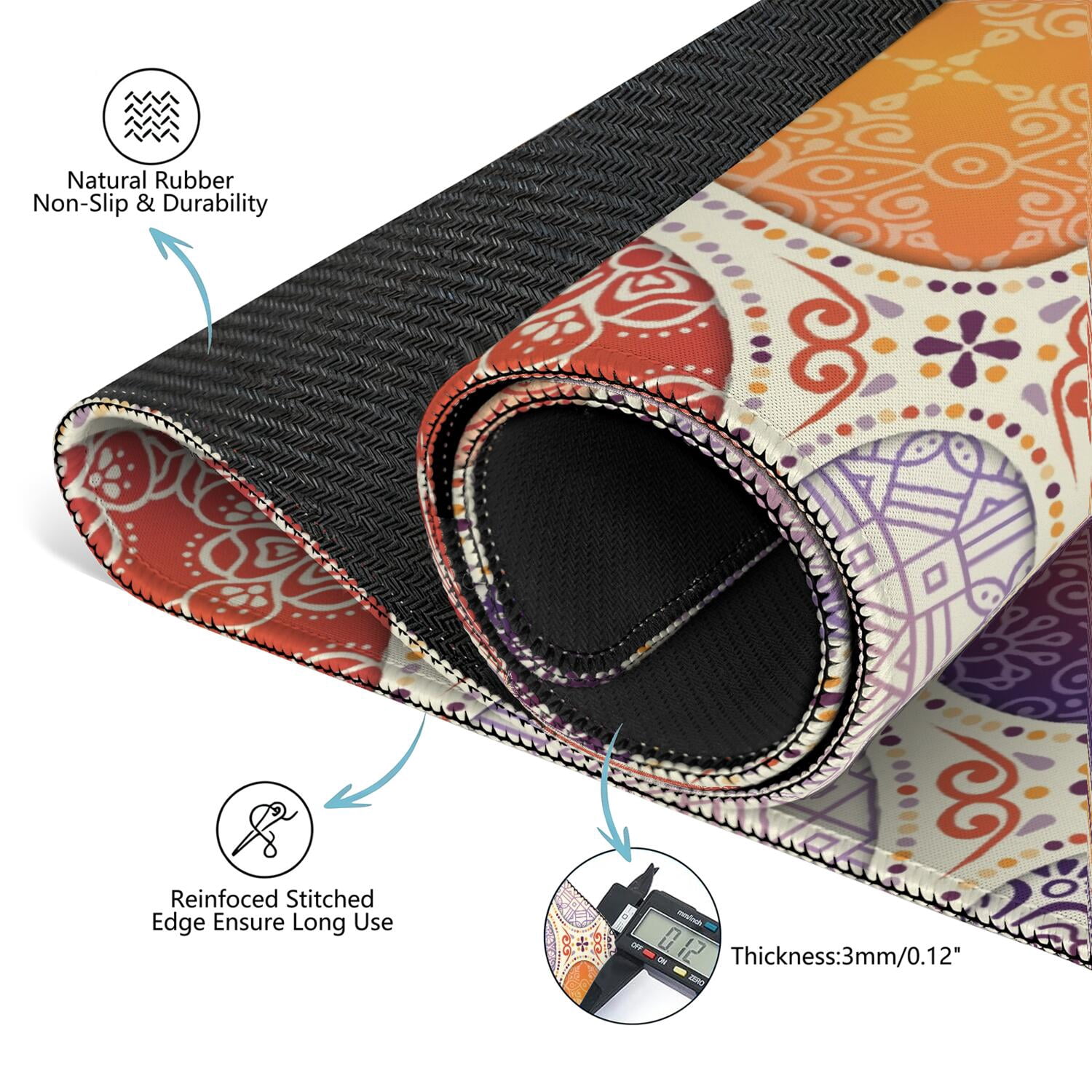 Classic Boho Pattern Non-Skid Mahjong Table Mat 31.5x31.5 Inch Rubber Playing Surface Reduces Noise with Anti-Slip Bottom for Card Games and Game Nights