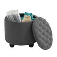 thumbnail image 6 of Furniliving Modern Upholstered Round Storage Ottoman Linen Footrest Stool Ottoman Bench, DarkGray, 6 of 13