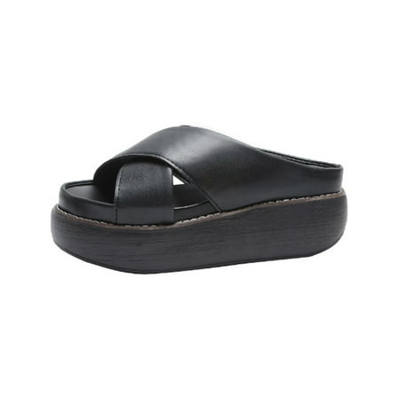 

SIMANLAN Womens Sandals Slip On Platform Sandal Summer Slides Ladies Breathable Footbeds Wedge Casual Shoes Black 8