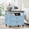thumbnail image 7 of Farmhouse 2-Drawer Nightstand with Charging Station, Wood End Table with Gourd-Shaped Legs for Bedroom, Light Blue, 7 of 7